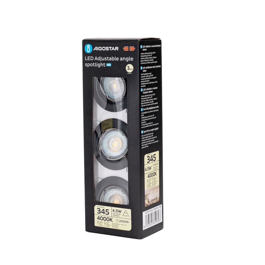 Aigostar - Lot de 3 spots encastrables LED 1x GU10/4,5W/230V 4000K noir