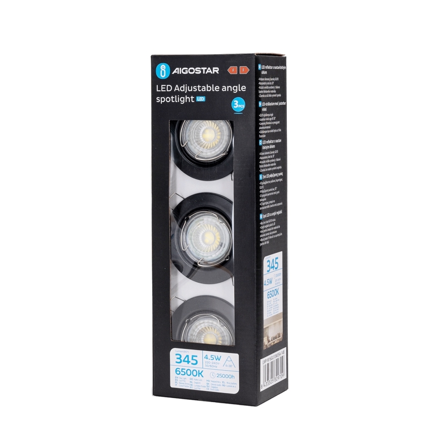 Aigostar - Lot de 3 spots encastrables LED 1xGU10/4,5W/230V 6500K noirs