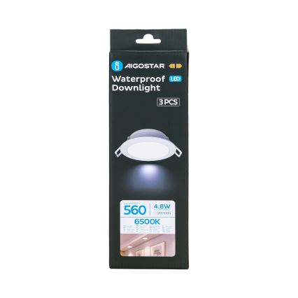 Aigostar - LOT DE 3 SPOTS ENCASTRÉS LED POUR SALLE DE BAINS LED/4,8W/230V IP65 blanc