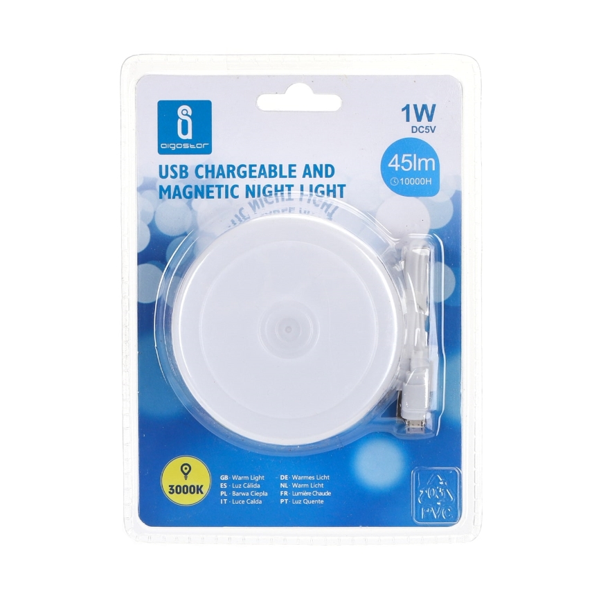 Aigostar - Luce notturna a LED portatile LED/1W/5V 3000K + USB