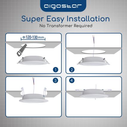 Aigostar - Plafonnier encastré pour salle de bains LED/15W/230V 4000K IP44 Ø 14,5 cm blanc
