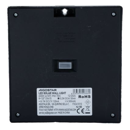 Aigostar - Luminaire solaire LED avec capteur LED/3,7V 6500K 500 mAh IP65 noir