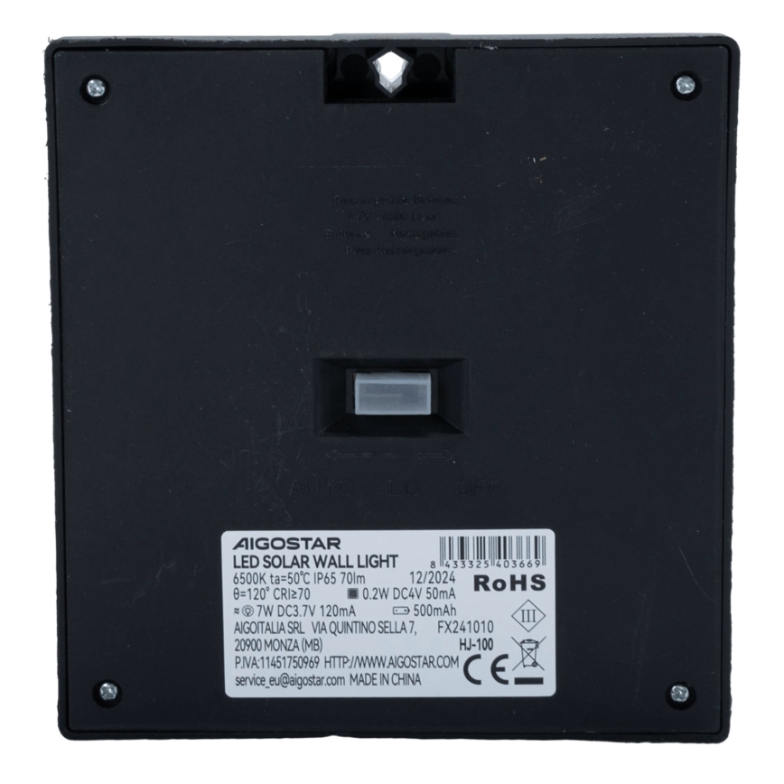 Aigostar - Luminaire solaire LED avec capteur LED/3,7V 6500K 500 mAh IP65 noir
