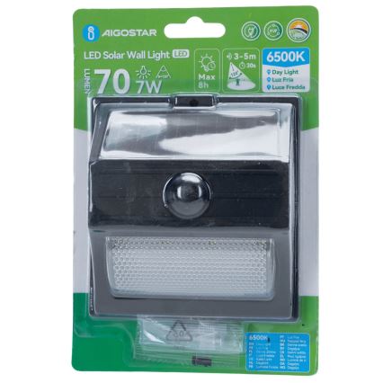Aigostar - Luminaire solaire LED avec capteur LED/3,7V 6500K 500 mAh IP65 noir