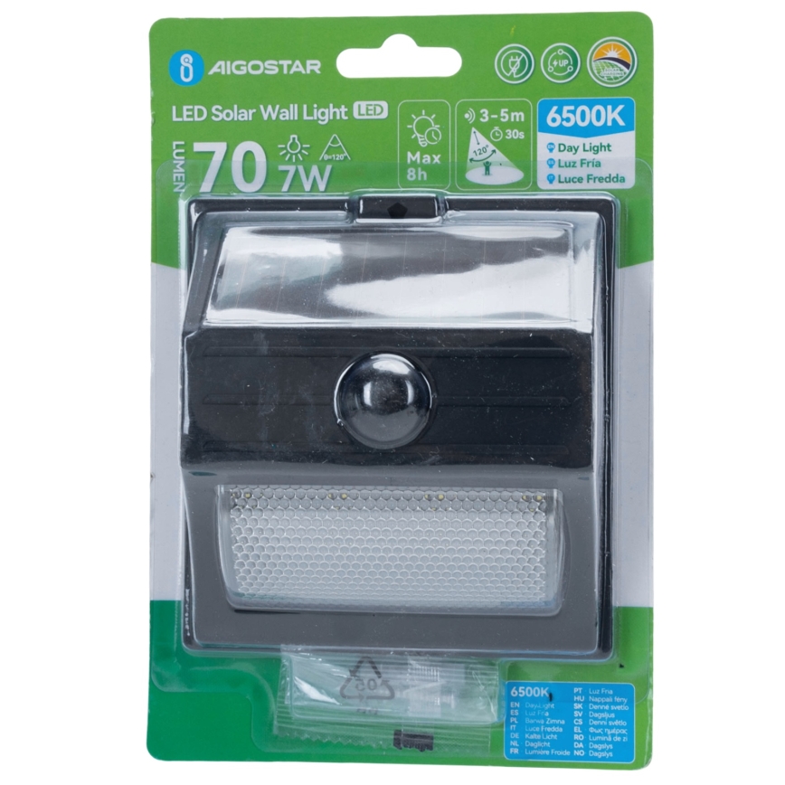 Aigostar - Luminaire solaire LED avec capteur LED/3,7V 6500K 500 mAh IP65 noir