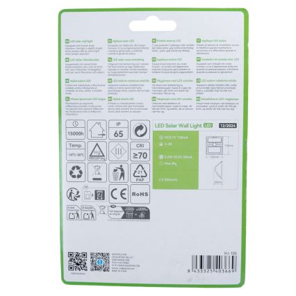 Aigostar - Luminaire solaire LED avec capteur LED/3,7V 6500K 500 mAh IP65 noir
