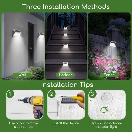 Aigostar - Luminaire solaire LED d'extérieur avec détecteur LED/1,48W/3,7V IP65