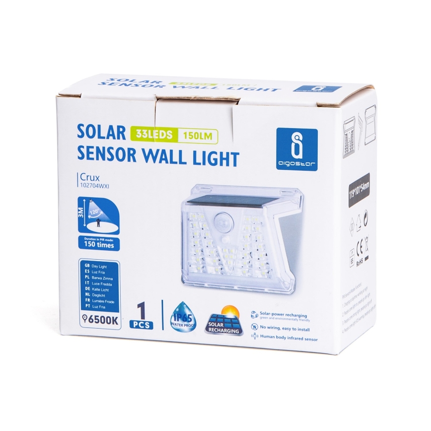 Aigostar - Luminaire solaire LED d'extérieur avec détecteur LED/1,48W/3,7V IP65