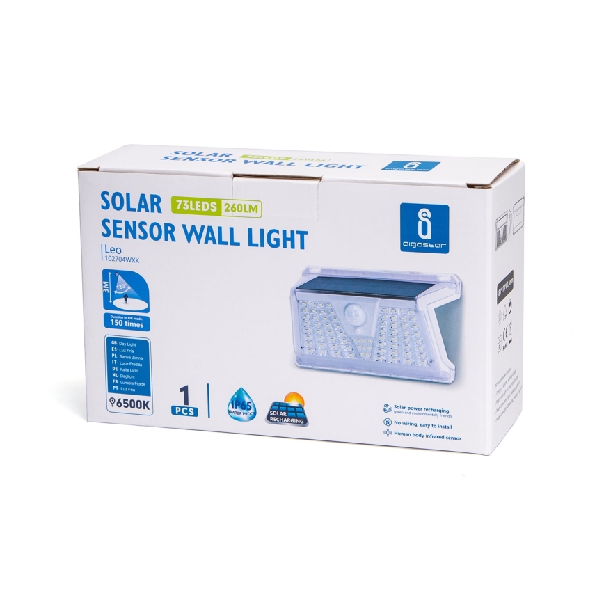 Aigostar - Luminaire solaire LED d'extérieur avec détecteur LED/2,4W/5V IP65