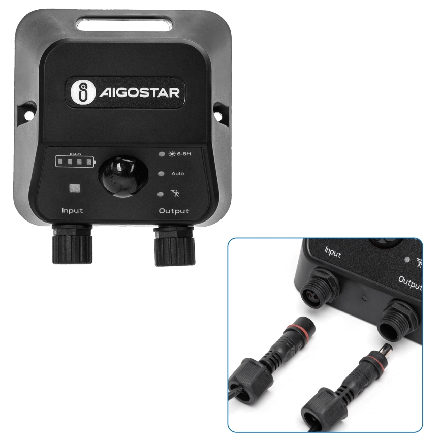 Aigostar - Luminaire solaire LED avec capteur, 2×LED, 70 W, 12 V, batterie 12 000 mAh, 6500 K, IP65, Ø 12 cm + télécommande