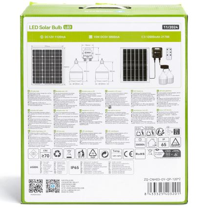 Aigostar - Luminaire solaire LED avec capteur, 2×LED, 70 W, 12 V, batterie 12 000 mAh, 6500 K, IP65, Ø 12 cm + télécommande