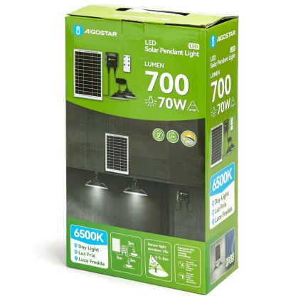 Aigostar - Lustre solaire LED avec capteur, 2 LEDs / 35 W / 12 V / 6000 mAh / 6500 K, Ø 15 cm + télécommande