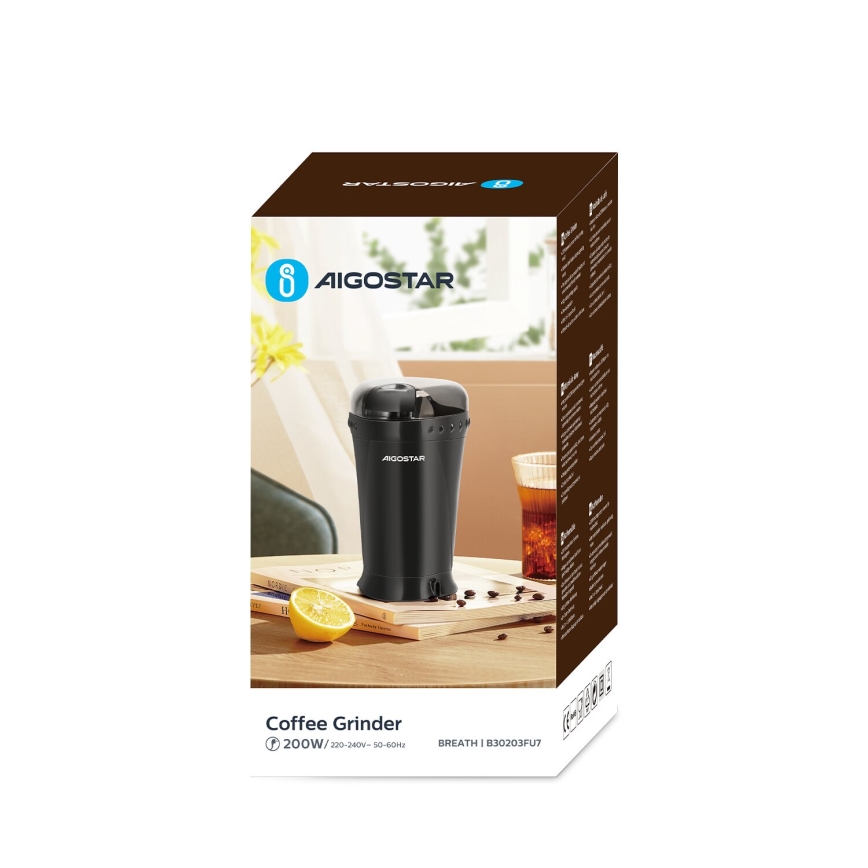 Aigostar - Macinacaffè elettrico in grani 60g 200W/230V nero