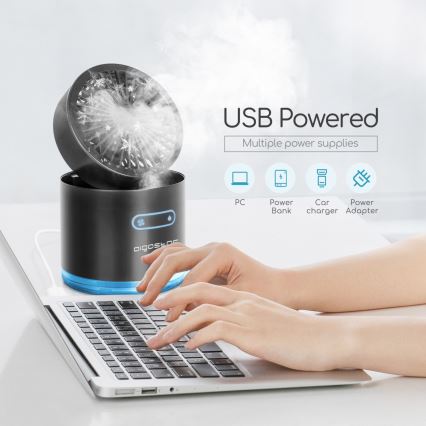 Aigostar - Mini ventilateur de table sans fil RGB avec effet brumisateur MIST 10W/5V 2000mAh noir