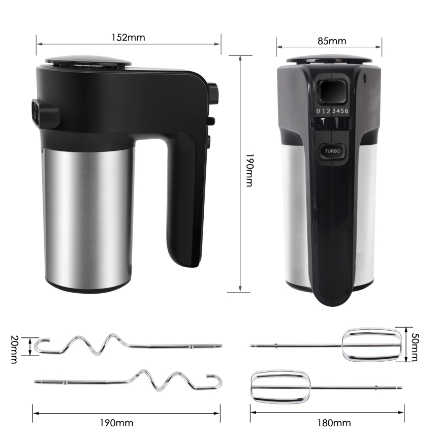 Aigostar - Miscelatore portatile 300W/230V nero/cromo opaco