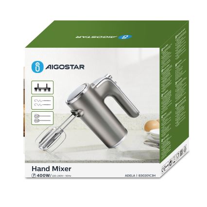 Aigostar - Miscelatore portatile 400W/230V grigio/cromo opaco