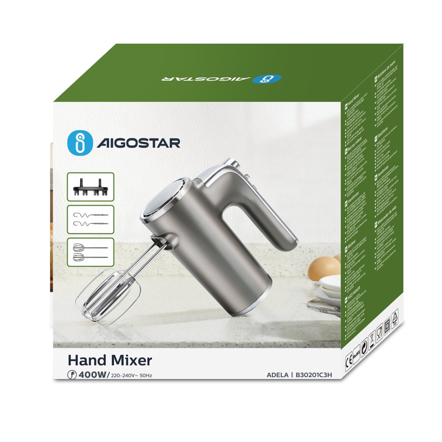 Aigostar - Miscelatore portatile 400W/230V grigio/cromo opaco