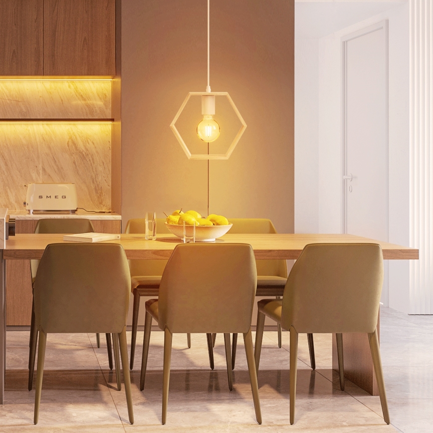 Aigostar - Pendelleuchte mit Kabel 1xE27/60W/230V beige