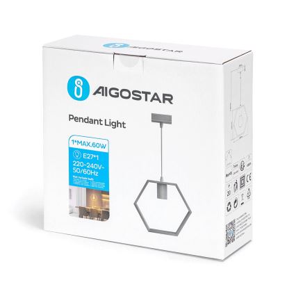 Aigostar - Pendelleuchte mit Kabel 1xE27/60W/230V beige