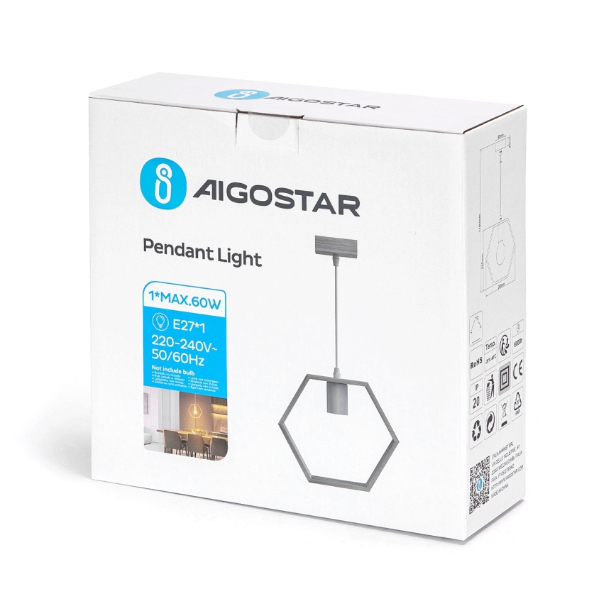 Aigostar - Pendelleuchte mit Kabel 1xE27/60W/230V beige