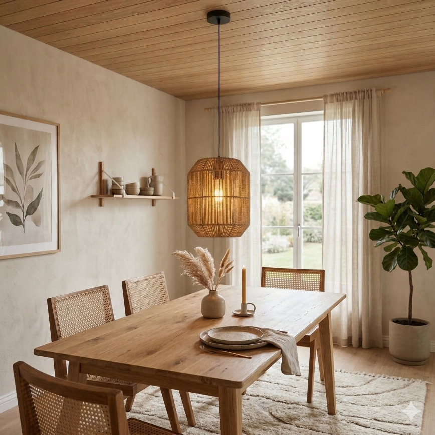 Aigostar - Pendelleuchte mit Kabel 1xE27/60W/230V beige Ø 23 cm