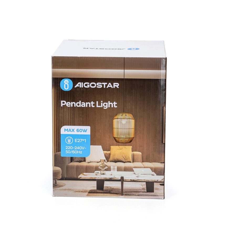 Aigostar - Pendelleuchte mit Kabel 1xE27/60W/230V beige Ø 23 cm