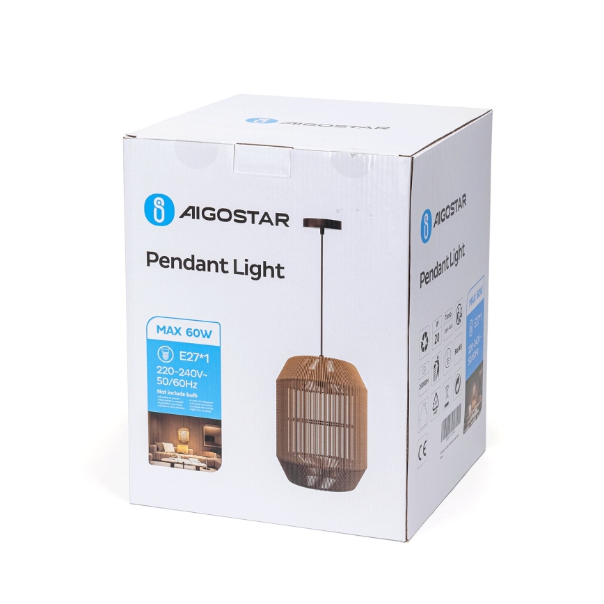 Aigostar - Pendelleuchte mit Kabel 1xE27/60W/230V beige Ø 23 cm