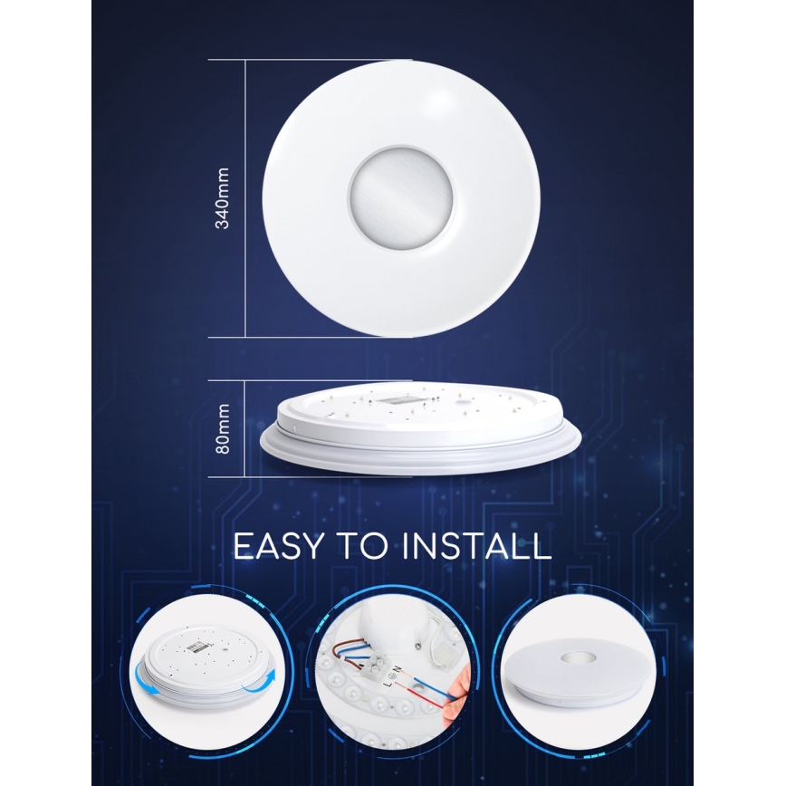 Aigostar - Plafonier LED RGBW à intensité variable 18W/230V d. 34 cm Wi-Fi
