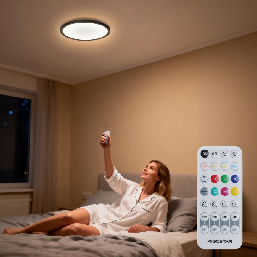 Aigostar - Plafoniera dimmerabile LED RGBW MESH LED/24W/230V 3000-6500K nera + telecomando