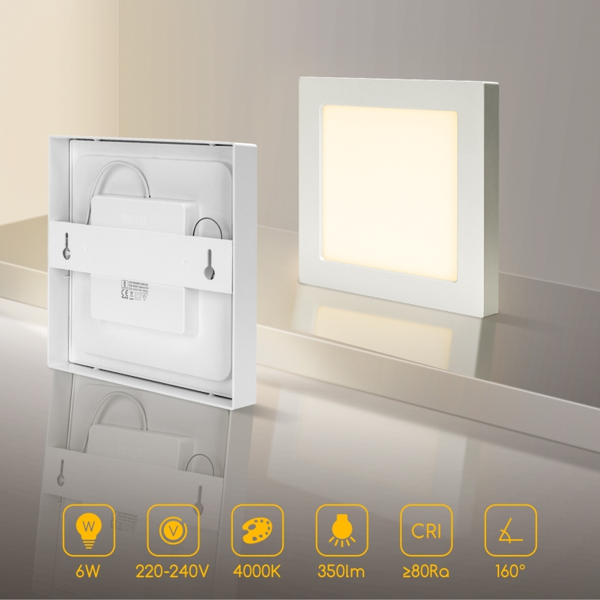 Aigostar - Plafoniera LED a superficie, 6W, 230V, 4000K, 12,2x12,2 cm, bianca