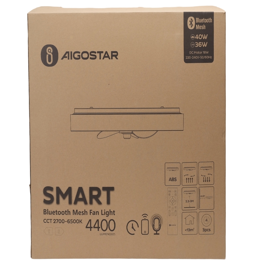 Aigostar - Plafonnier à intensité variable avec ventilateur MESH LED/40W/230V 2700-6500K noir + Télécommande