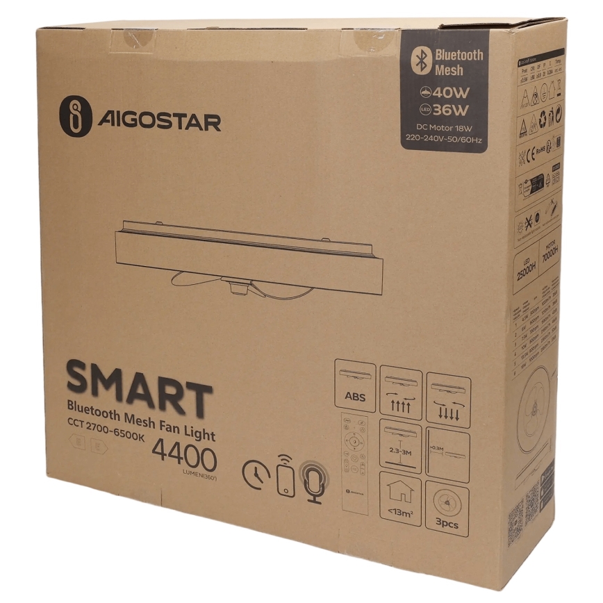 Aigostar - Plafonnier à intensité variable avec ventilateur MESH LED/40W/230V 2700-6500K noir + Télécommande
