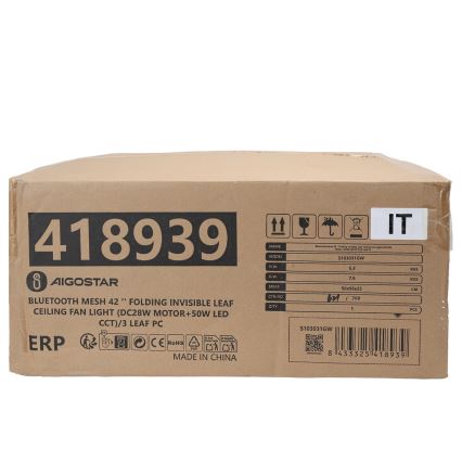 Aigostar - Plafonnier à intensité variable avec ventilateur MESH LED/50W/230V 2700-6500K noir + Télécommande