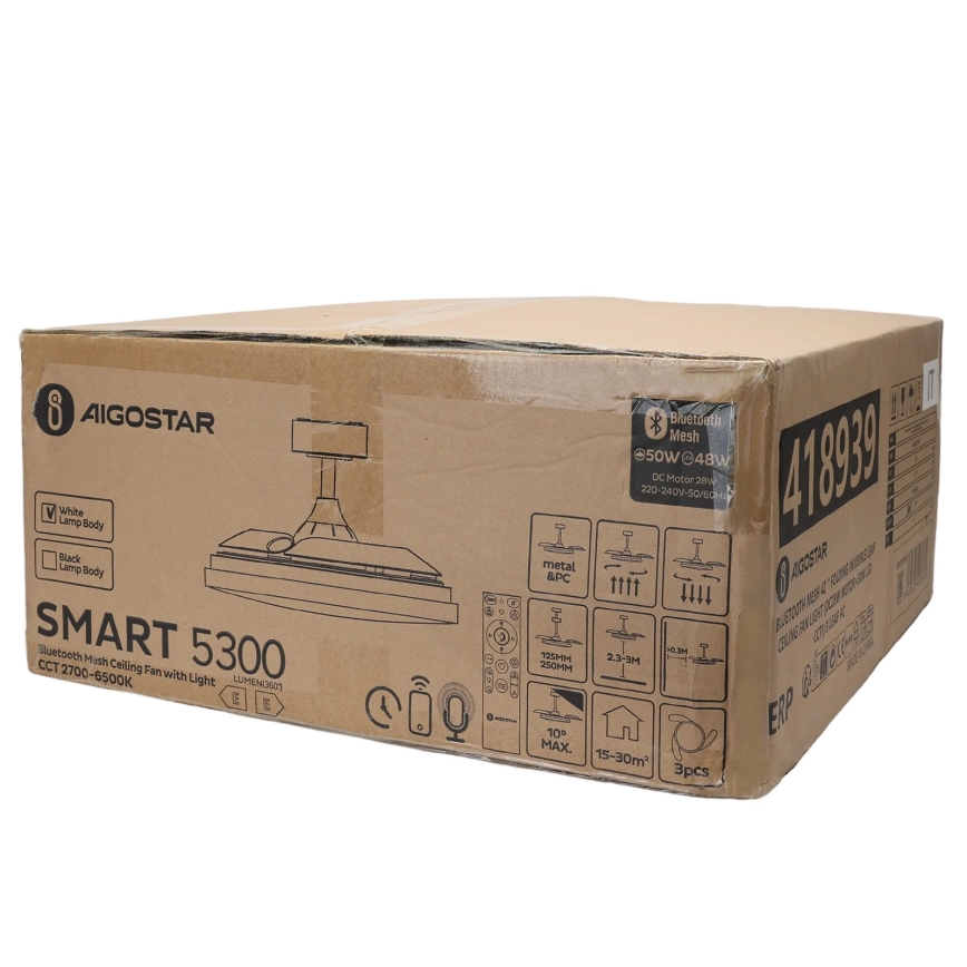 Aigostar - Plafonnier à intensité variable avec ventilateur MESH LED/50W/230V 2700-6500K noir + Télécommande