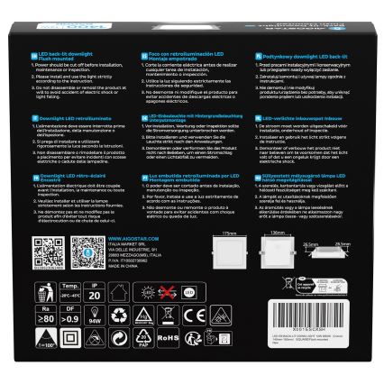 Aigostar - Plafonnier encastré LED/12W/230V 6500K 17,5x17,5 cm blanc