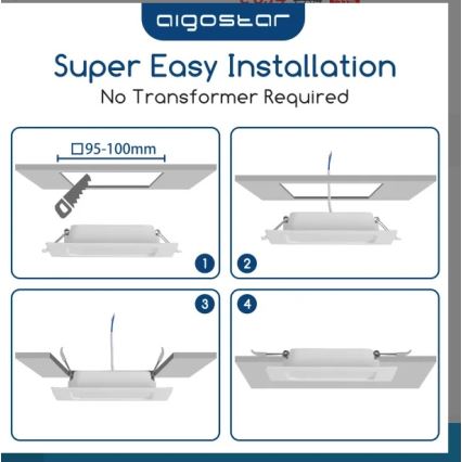 Aigostar - Plafonnier encastré LED/6W/230V 6500K 12x12 cm blanc