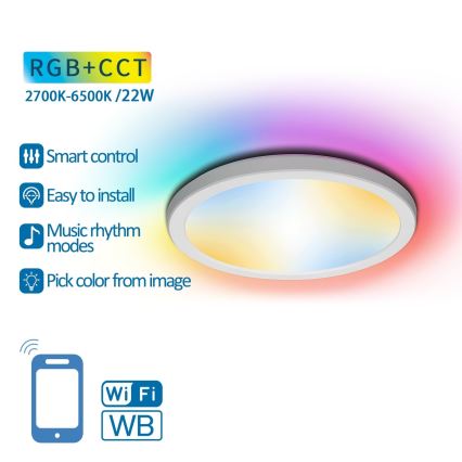 Aigostar - Plafonnier RGBW à intensité variable LED/22W/230V 2700-6500K Wi-Fi