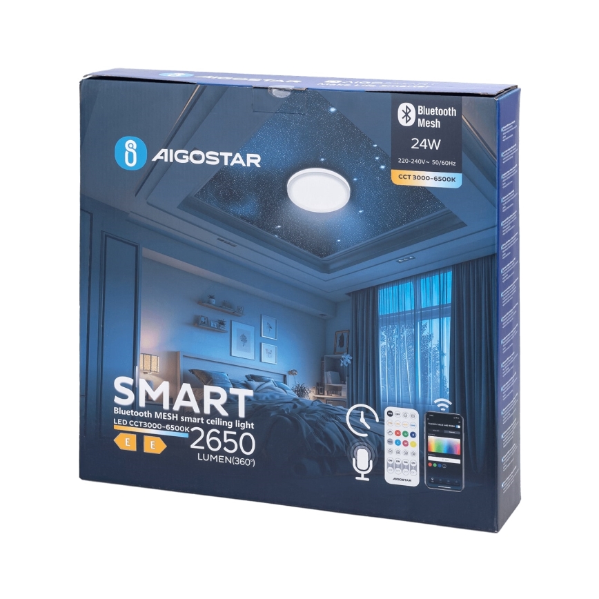 Aigostar - Plafonnier à intensité variable salle de bain MESH Smart LED/24W/230V 3000-6500K IP44 + télécommande