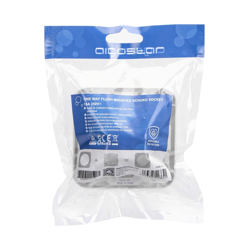 Aigostar - Presa da parete con placca SCHUKO 250V bianca
