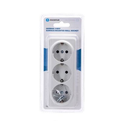 Aigostar - Presa da parete domestica tripla SCHUKO 250V bianca