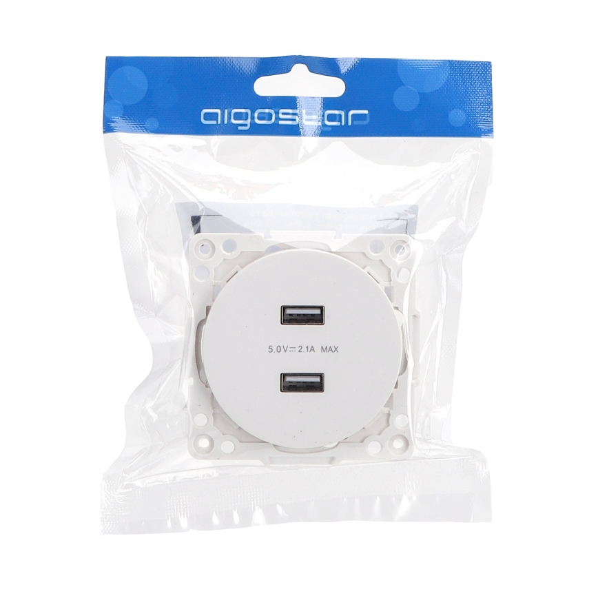 Aigostar - Presa di alimentazione USB senza cornice 2x USB-A bianca