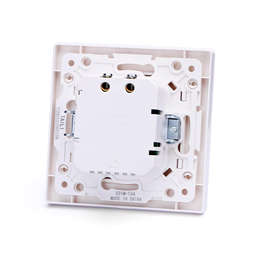 Aigostar - Presa USB da parete con cornice, 2 porte USB-A, bianca