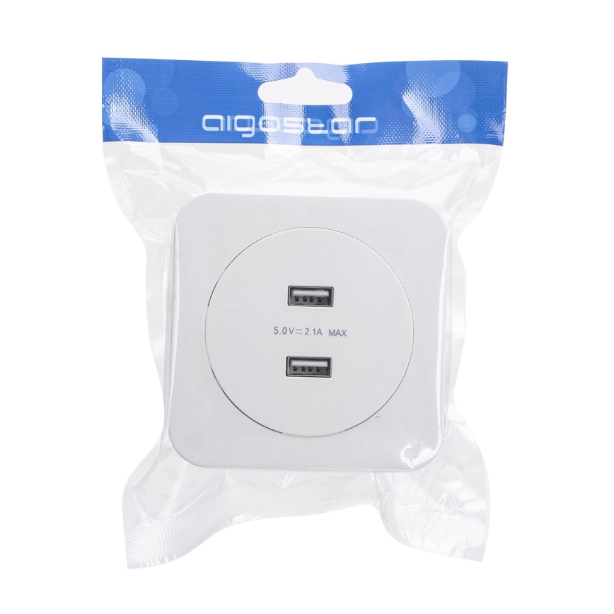 Aigostar - prise d'alimentation USB encastrable avec cadre, 2x USB-A, blanche