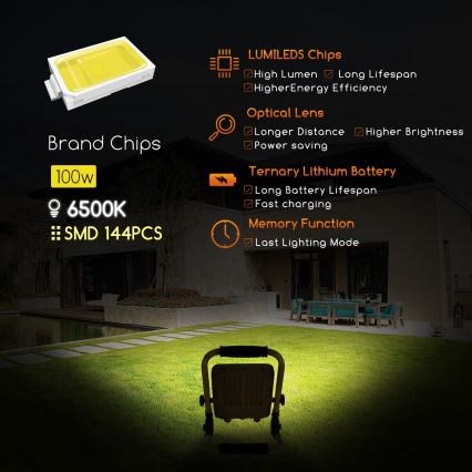 Aigostar - Proiettore ricaricabile dimmerabile LED/100W/5V 6500K IP65