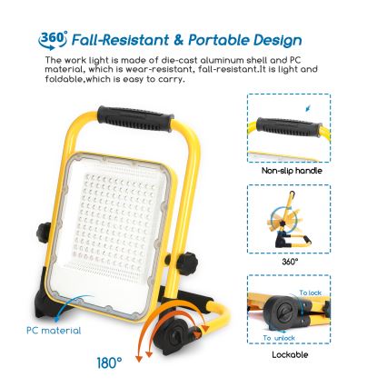 Aigostar - Proiettore ricaricabile dimmerabile LED/100W/5V 6500K IP65