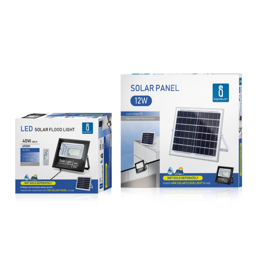Aigostar - Proiettore solare LED dimmerabile LED/40W/3,2V IP67 + tc