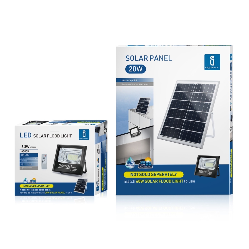 Aigostar - Proiettore solare LED dimmerabile LED/60W/3,2V IP67 + tc
