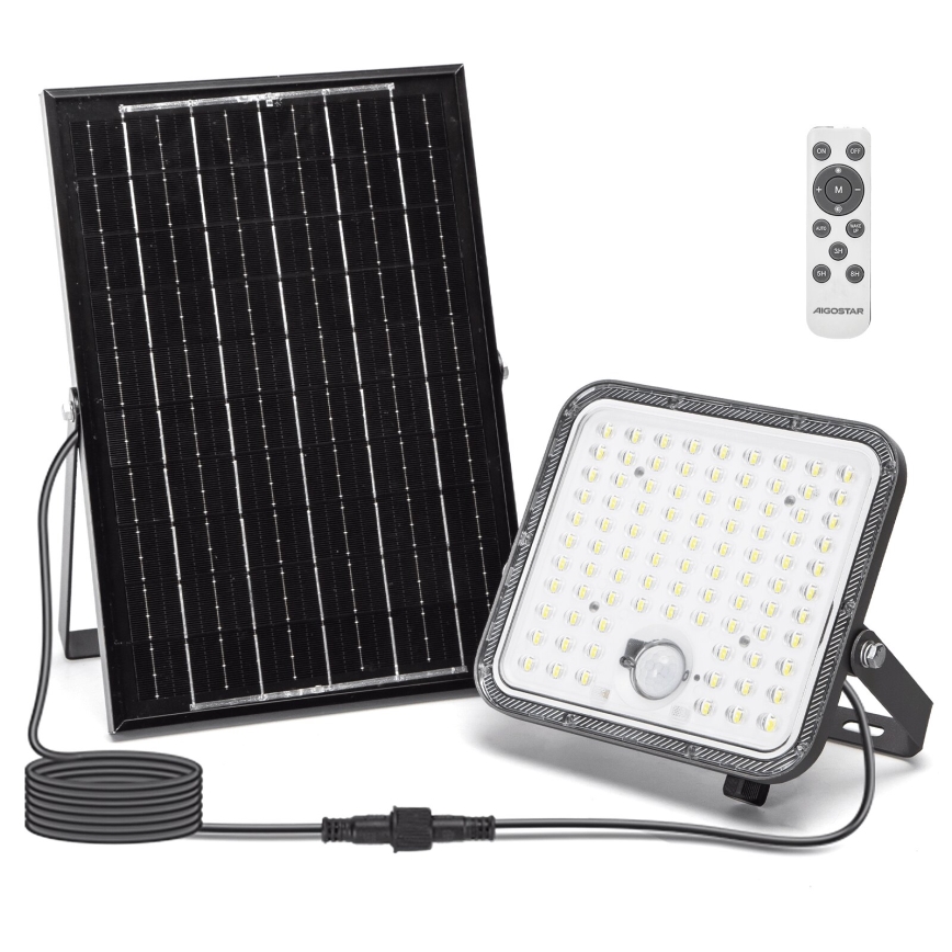 Aigostar - Projecteur solaire à intensité variable avec détecteur LED/120W/3,4V 6500K IP66 + Télécommande