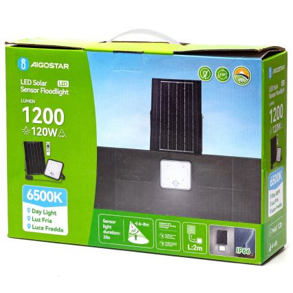 Aigostar - Projecteur solaire à intensité variable avec détecteur LED/120W/3,4V 6500K IP66 + Télécommande