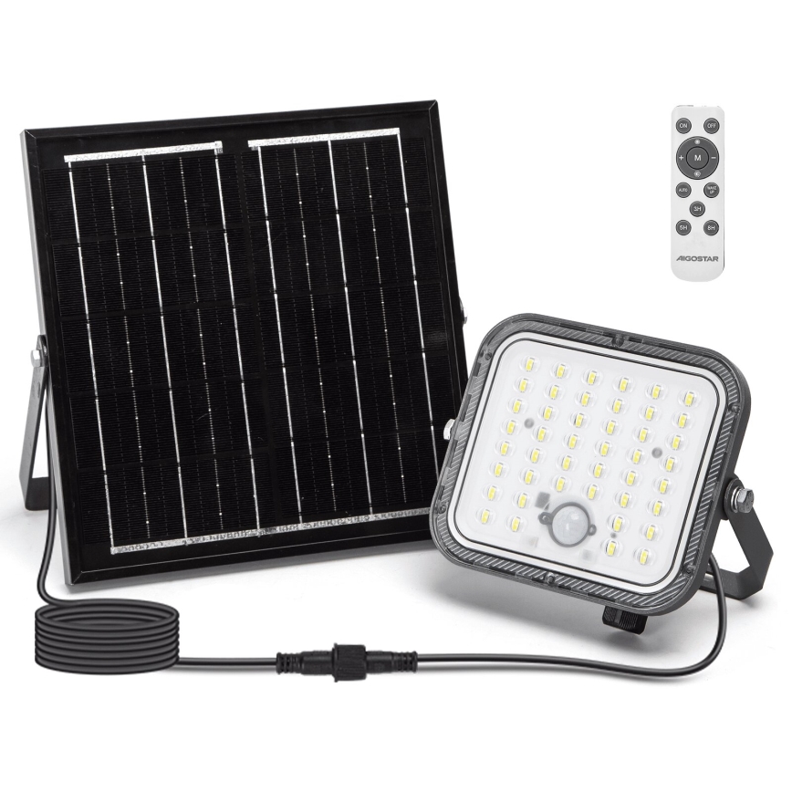 Aigostar - Projecteur solaire à intensité variable avec détecteur LED/80W/3,4V 6500K IP66 + Télécommande